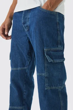 Relaxed Fit Contrast Stitch Cargo Jeans | BoohooMAN UK