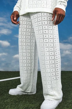 Relaxed Fit Crochet Trousers | BoohooMAN UK