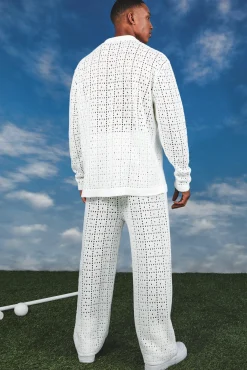 Relaxed Fit Crochet Trousers | BoohooMAN UK