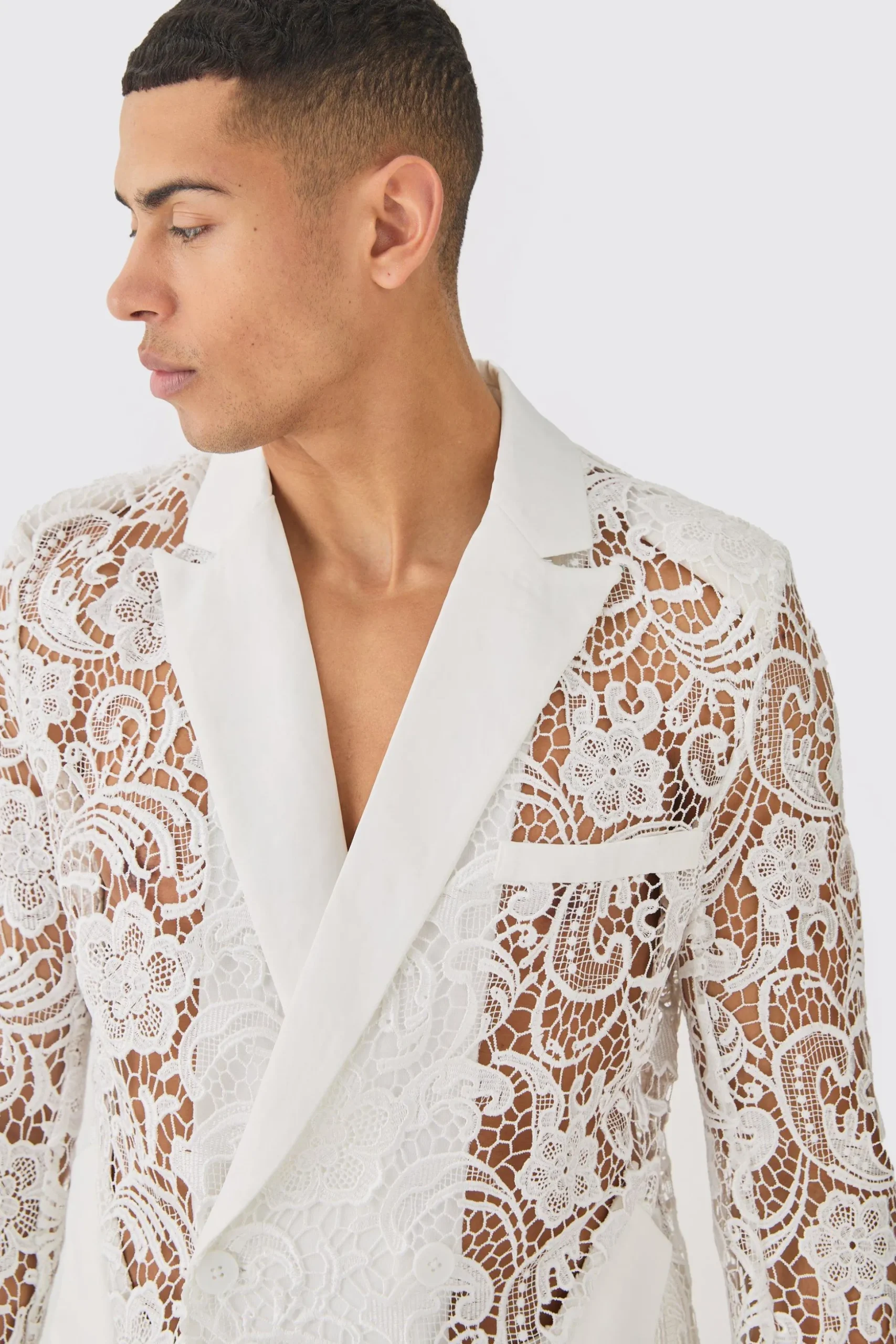 Relaxed Fit Double Breasted Lace Blazer | BoohooMAN UK