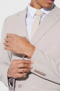 Relaxed Fit Double Breasted Pinstripe Suit | BoohooMAN UK