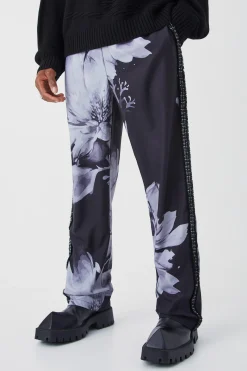 Relaxed Fit Elastic Waist Side Tape Trouser | BoohooMAN UK