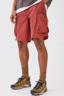 Relaxed Fit Elasticated Waist Nylon Cargo Shorts | BoohooMAN UK