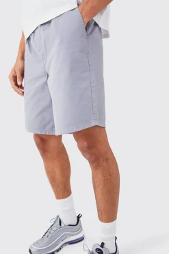 Relaxed Fit Elasticated Waist Chino Shorts In Grey | BoohooMAN UK