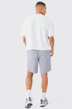 Relaxed Fit Elasticated Waist Chino Shorts In Grey | BoohooMAN UK