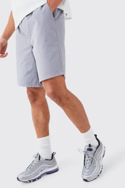 Relaxed Fit Elasticated Waist Chino Shorts In Grey | BoohooMAN UK