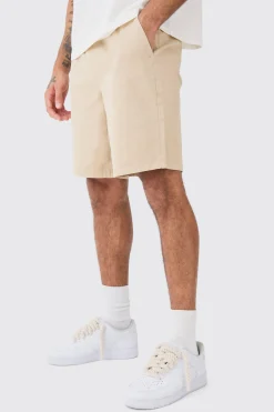 Relaxed Fit Elasticated Waist Chino Shorts In Stone | BoohooMAN UK
