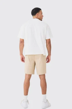 Relaxed Fit Elasticated Waist Chino Shorts In Stone | BoohooMAN UK