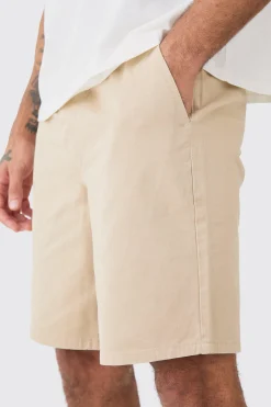 Relaxed Fit Elasticated Waist Chino Shorts In Stone | BoohooMAN UK