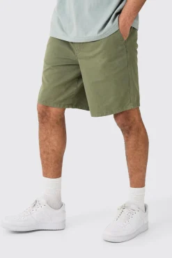Relaxed Fit Elasticated Waist Chino Shorts In Khaki | BoohooMAN UK