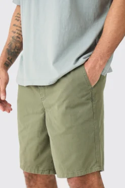 Relaxed Fit Elasticated Waist Chino Shorts In Khaki | BoohooMAN UK