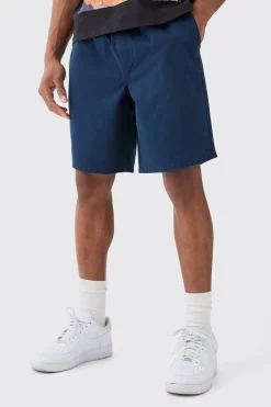 Relaxed Fit Elasticated Waist Chino Shorts In Navy | BoohooMAN UK