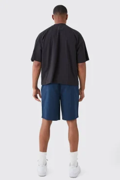 Relaxed Fit Elasticated Waist Chino Shorts In Navy | BoohooMAN UK