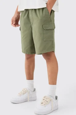 Relaxed Fit Elasticated Waist Cargo Shorts | BoohooMAN UK