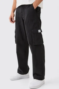 Relaxed Fit Fixed Waist Woven Tab Cargo Trousers | BoohooMAN UK