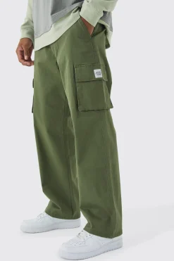 Relaxed Fit Fixed Waist Woven Tab Cargo Trousers | BoohooMAN UK