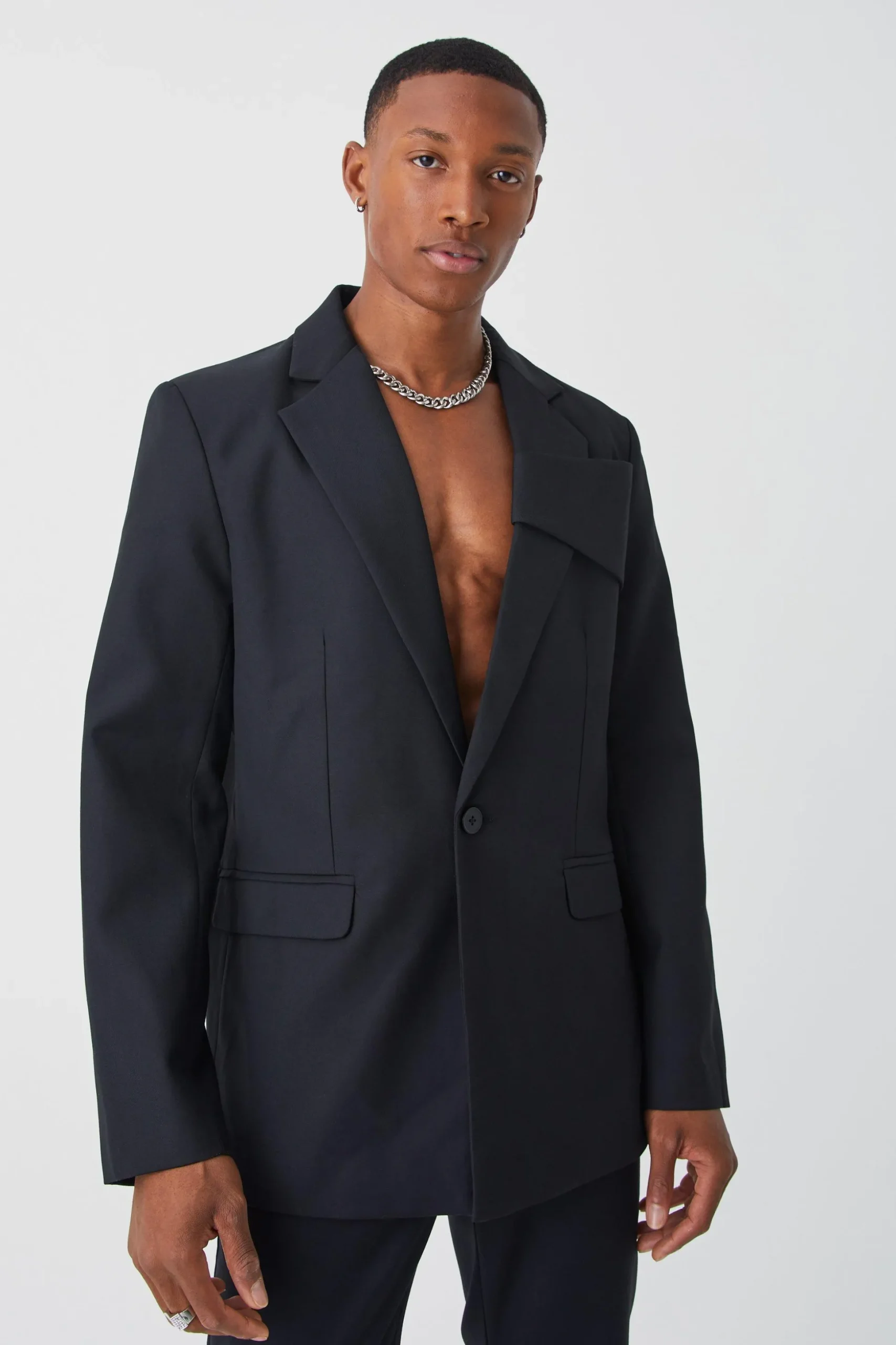 Relaxed Fit Front Panel Suit | BoohooMAN UK