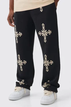 Relaxed Fit Gothic Cross Print Jogger | BoohooMAN UK