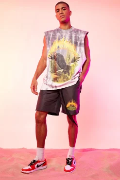 Relaxed Fit Heavyweight Shorts With Print | BoohooMAN UK