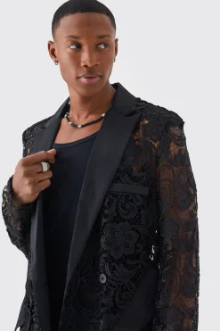 Relaxed Fit Lace Suit | BoohooMAN UK