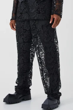 Relaxed Fit Lace Suit Trouser | BoohooMAN UK