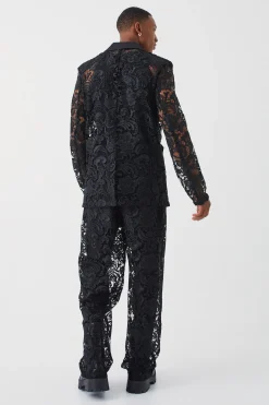 Relaxed Fit Lace Suit Trouser | BoohooMAN UK