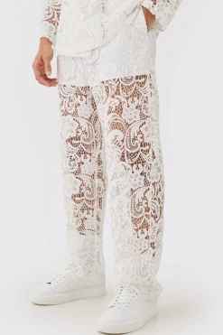 Relaxed Fit Lace Suit Trouser | BoohooMAN UK