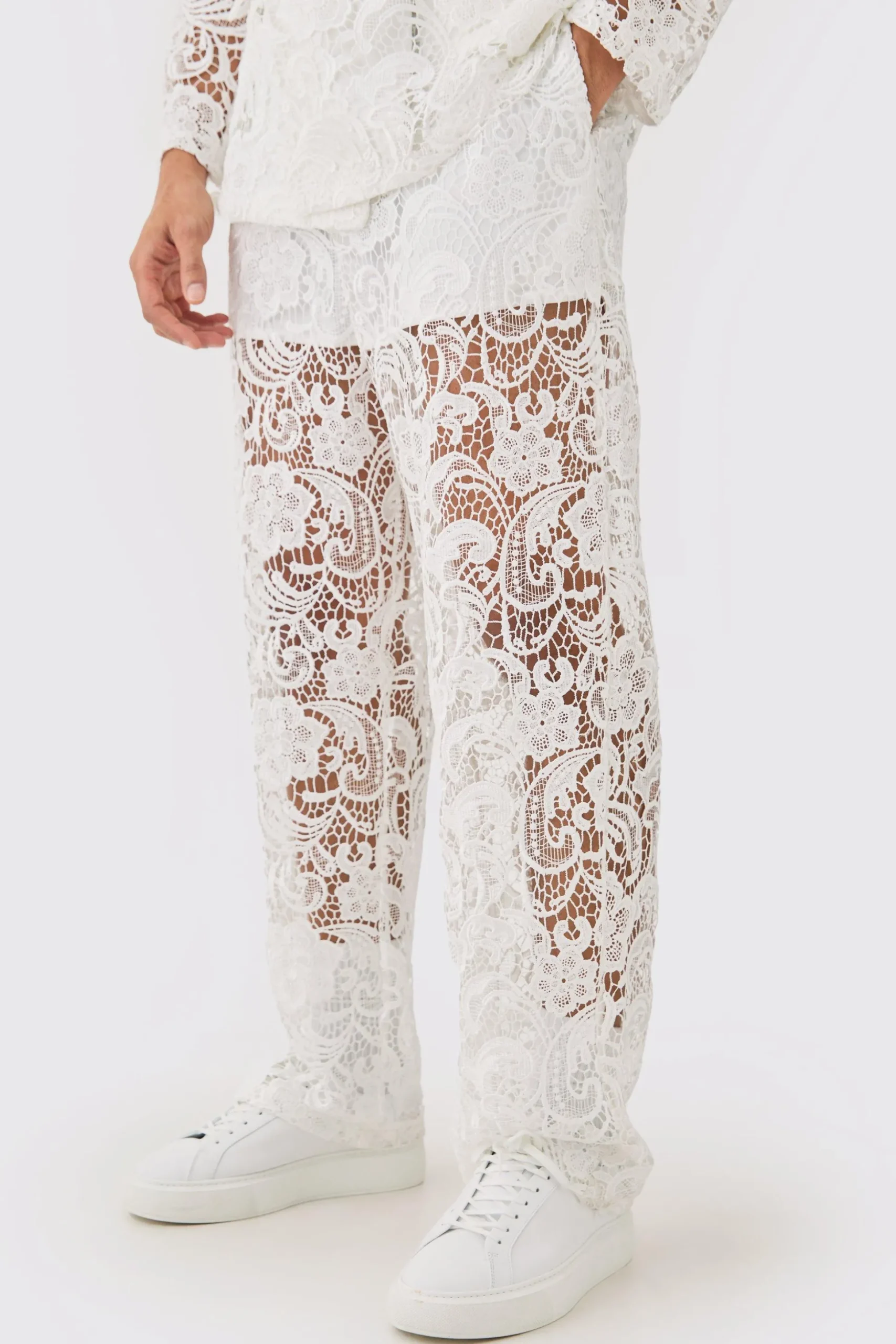 Relaxed Fit Lace Suit Trouser | BoohooMAN UK