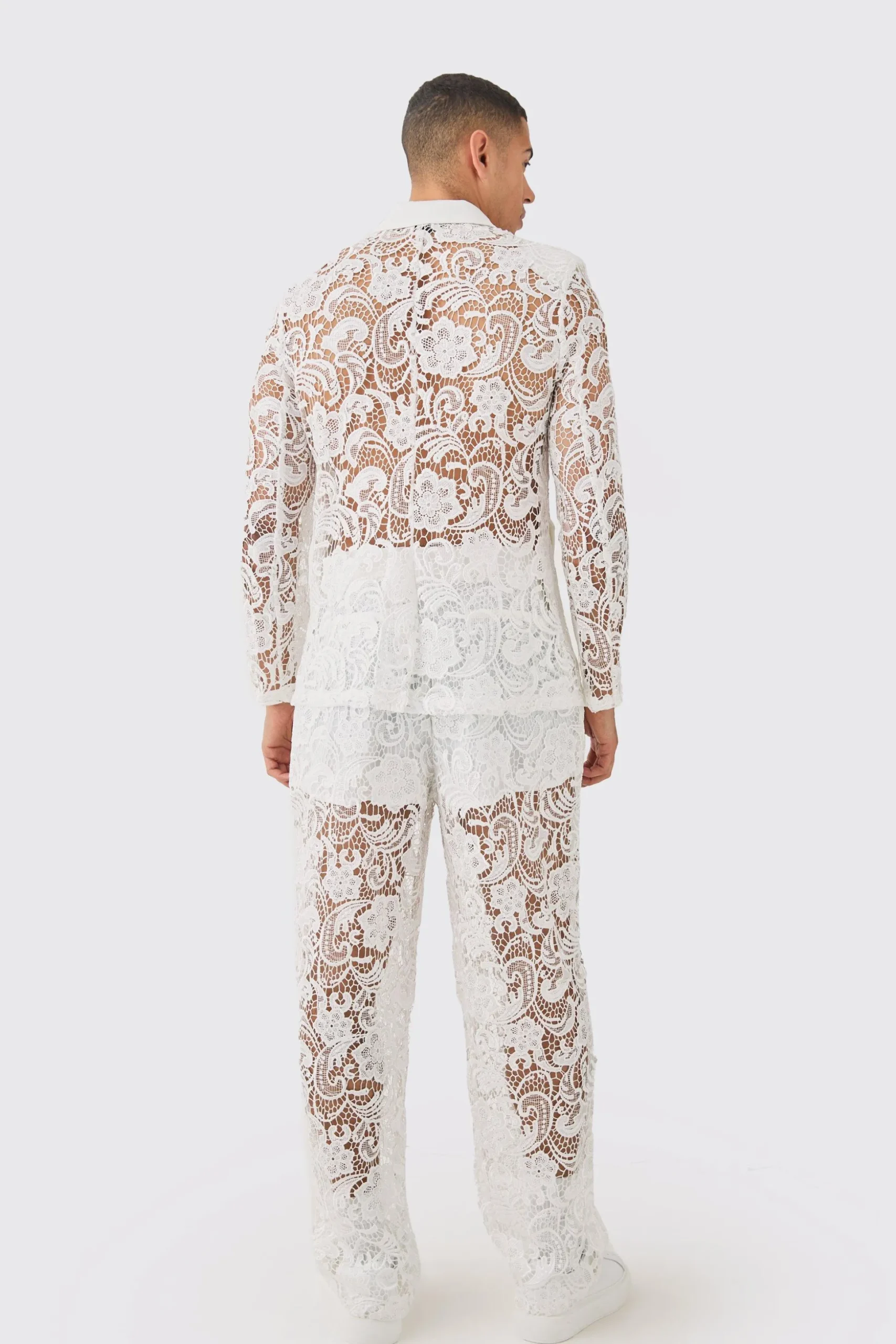 Relaxed Fit Lace Suit Trouser | BoohooMAN UK