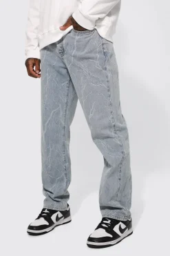 Relaxed Fit Lightning Jacquard Jeans | BoohooMAN UK