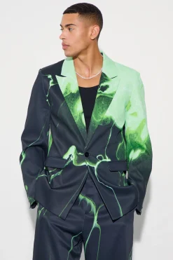 Relaxed Fit Marble Print Blazer | BoohooMAN UK