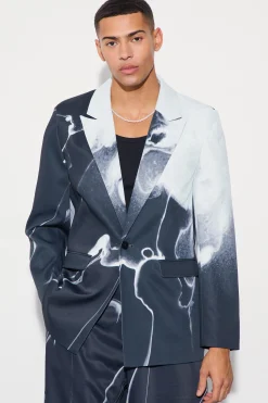 Relaxed Fit Marble Print Blazer | BoohooMAN UK