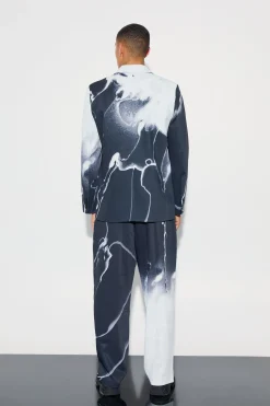 Relaxed Fit Marble Print Blazer | BoohooMAN UK