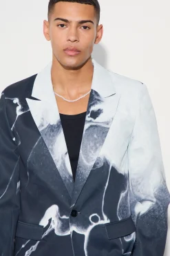Relaxed Fit Marble Print Blazer | BoohooMAN UK