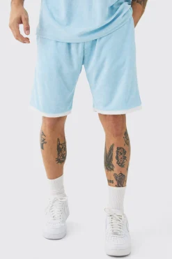 Relaxed Fit Mid Contrast Towelling Shorts | BoohooMAN UK