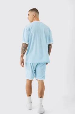 Relaxed Fit Mid Contrast Towelling Shorts | BoohooMAN UK