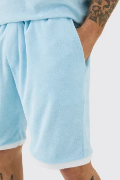 Relaxed Fit Mid Contrast Towelling Shorts | BoohooMAN UK