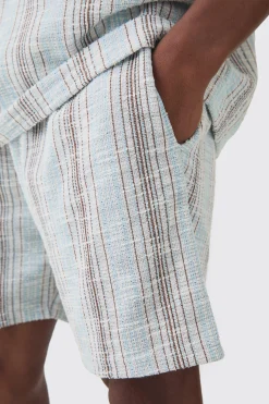Relaxed Fit Mid Length Boucle Stripe Shorts | BoohooMAN UK
