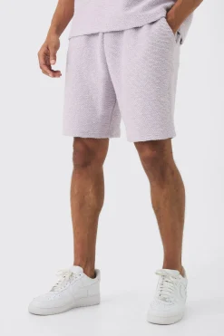 Relaxed Fit Mid Length Heavy Boucle Short | BoohooMAN UK