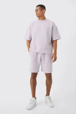 Relaxed Fit Mid Length Heavy Boucle Short | BoohooMAN UK
