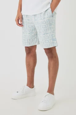 Relaxed Fit Mid Length Jacquard Short | BoohooMAN UK