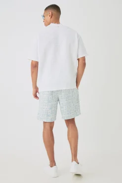 Relaxed Fit Mid Length Jacquard Short | BoohooMAN UK
