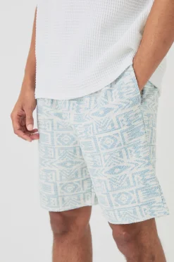 Relaxed Fit Mid Length Jacquard Short | BoohooMAN UK