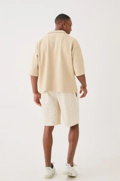 Relaxed Fit Mid Length Jacquard Short | BoohooMAN UK