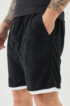 Relaxed Fit Mid Length Layered Towelling Shorts | BoohooMAN UK