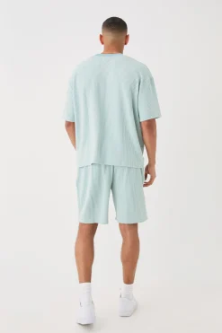 Relaxed Fit Mid Length Stripe Texture Shorts | BoohooMAN UK