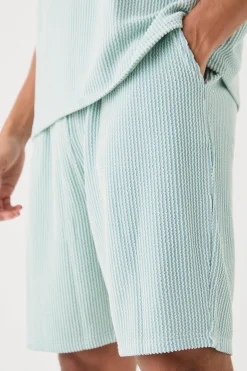 Relaxed Fit Mid Length Stripe Texture Shorts | BoohooMAN UK