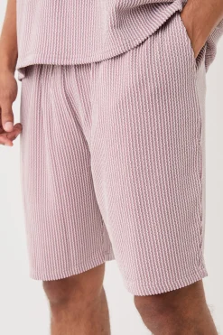 Relaxed Fit Mid Length Stripe Texture Shorts | BoohooMAN UK
