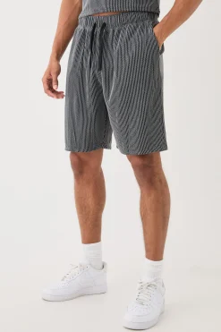 Relaxed Fit Mid Length Stripe Texture Shorts | BoohooMAN UK