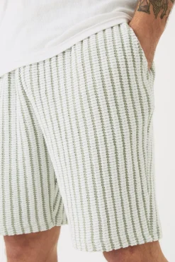 Relaxed Fit Mid Length Striped Textured Short | BoohooMAN UK